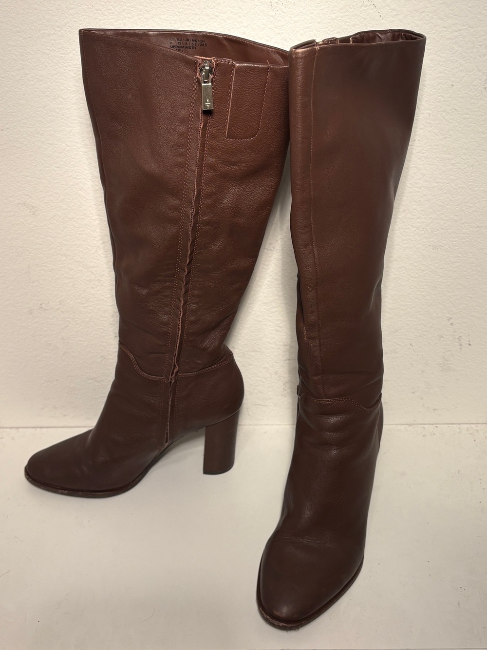 Kenneth Cole Lowell Women's Brown Knee-High Leather High Heel Boots Size 8